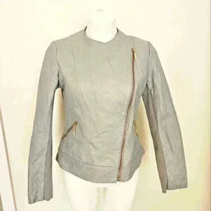 Stunning Women's Gray Quilted 100% Leather Moto Jacket - Size Small